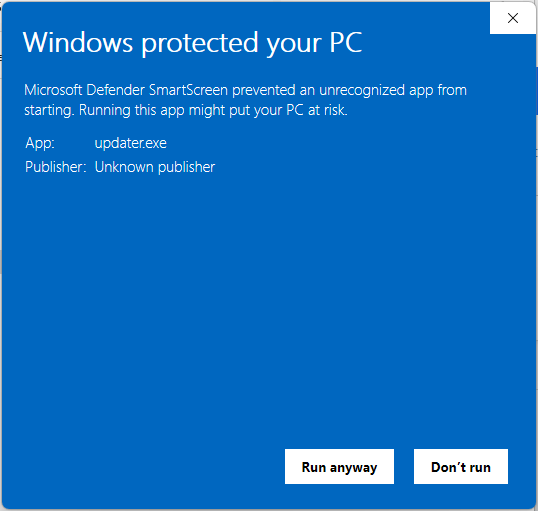Windows SmartScreen warning